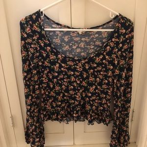 L.A hearts low cut navy flower blouse size xs